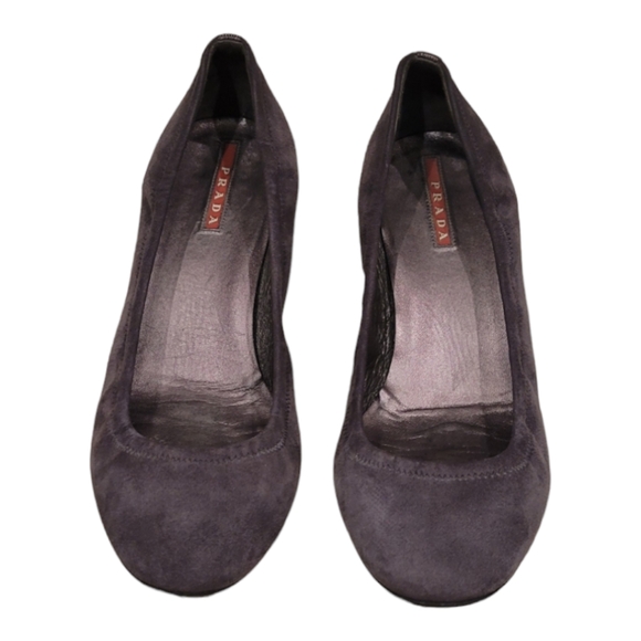 Authentic PRADA Size 38.5 Calzature Donna Grey Suede Kitten Heels - Picture 2 of 9